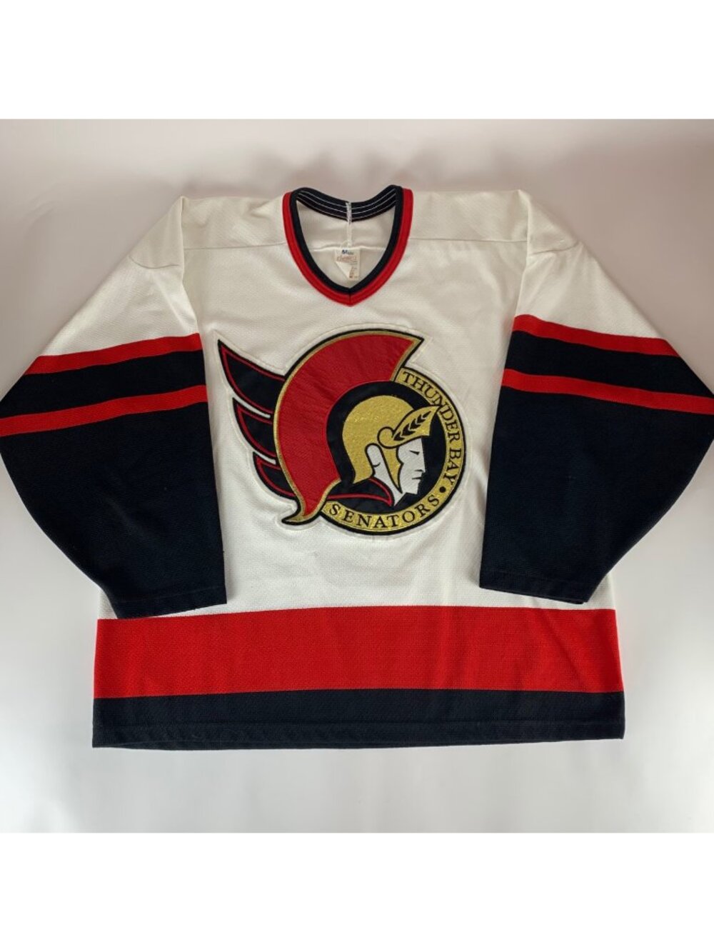 Thunder Bay Senators Vintage White Red Black Maska Air Knit Jersey Mens Large